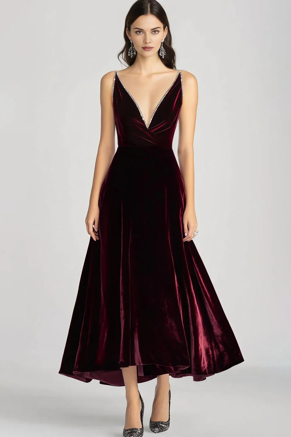 A-Line Spaghetti Straps Sleeveless Ankle-Length Evening Dress