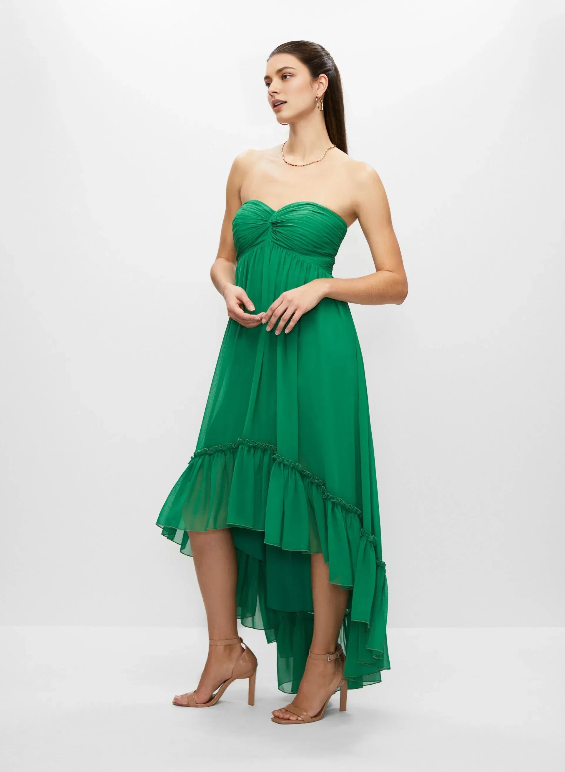 A-Line Spaghetti Straps Sleeveless Zipper Up Asymmetrical-Length Prom Dress