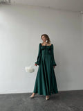 A-Line Square Neck Bishop Sleeve Pleated Floor-Length Prom Dress