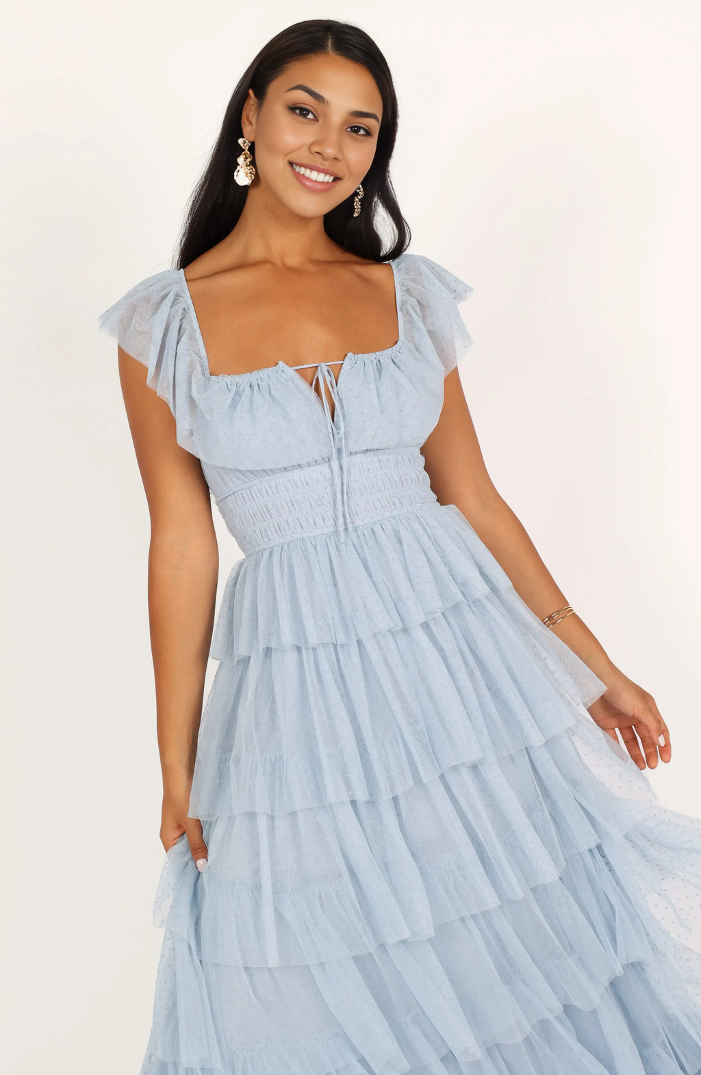 A-Line Square Neck Cap Sleeve Backless Floor-Length Prom Dress