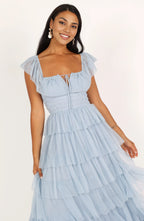 A-Line Square Neck Cap Sleeve Backless Floor-Length Prom Dress