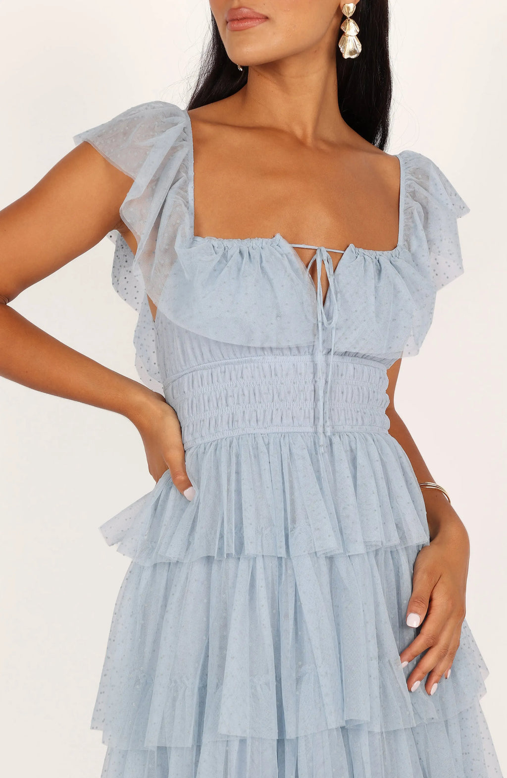 A-Line Square Neck Cap Sleeve Backless Floor-Length Prom Dress