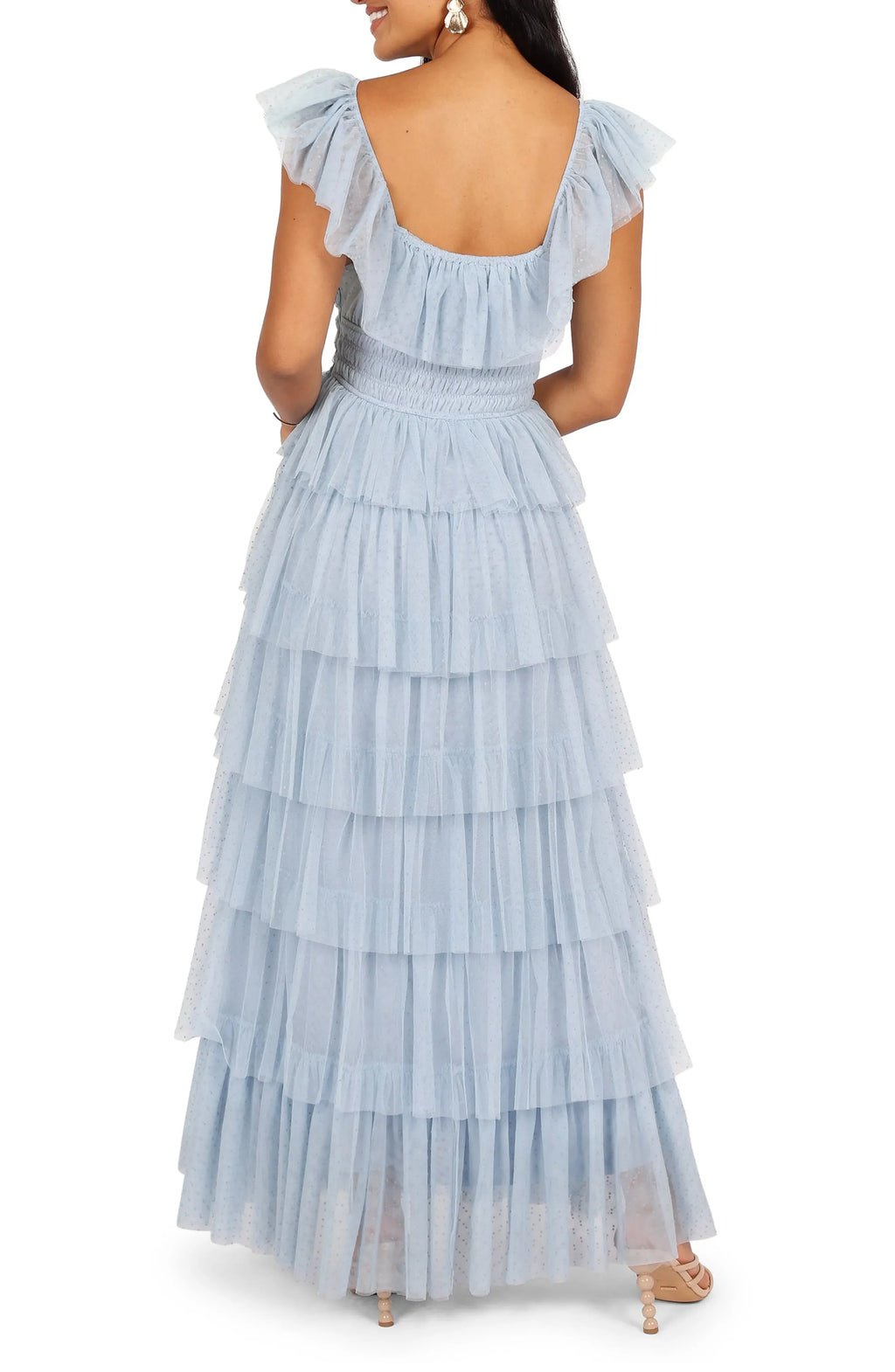 A-Line Square Neck Cap Sleeve Backless Floor-Length Prom Dress