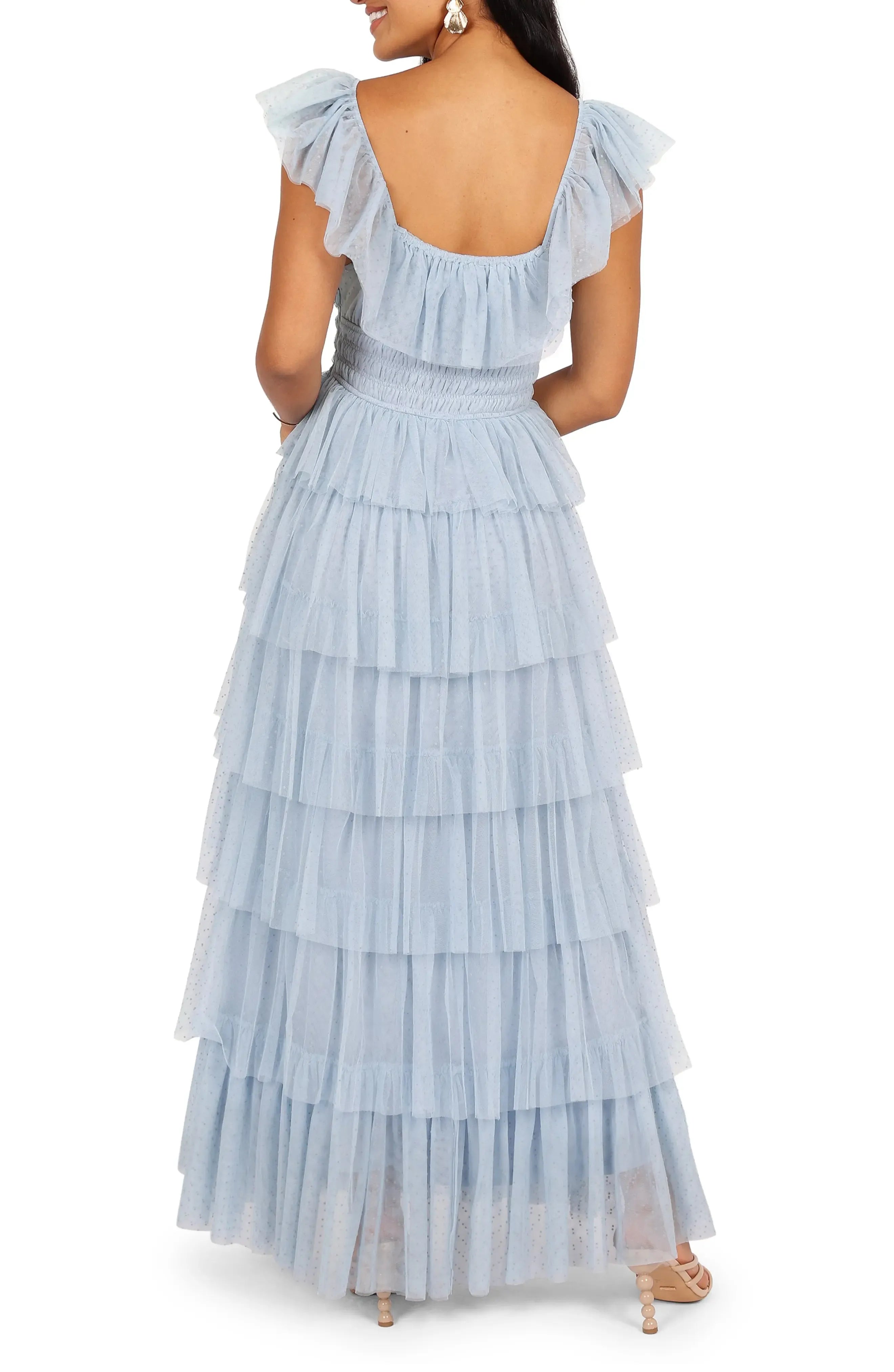 A-Line Square Neck Cap Sleeve Backless Floor-Length Prom Dress