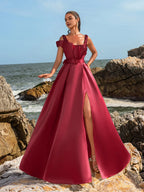 A-Line Square Neck Sleeveless Backless Floor-Length Prom Dress