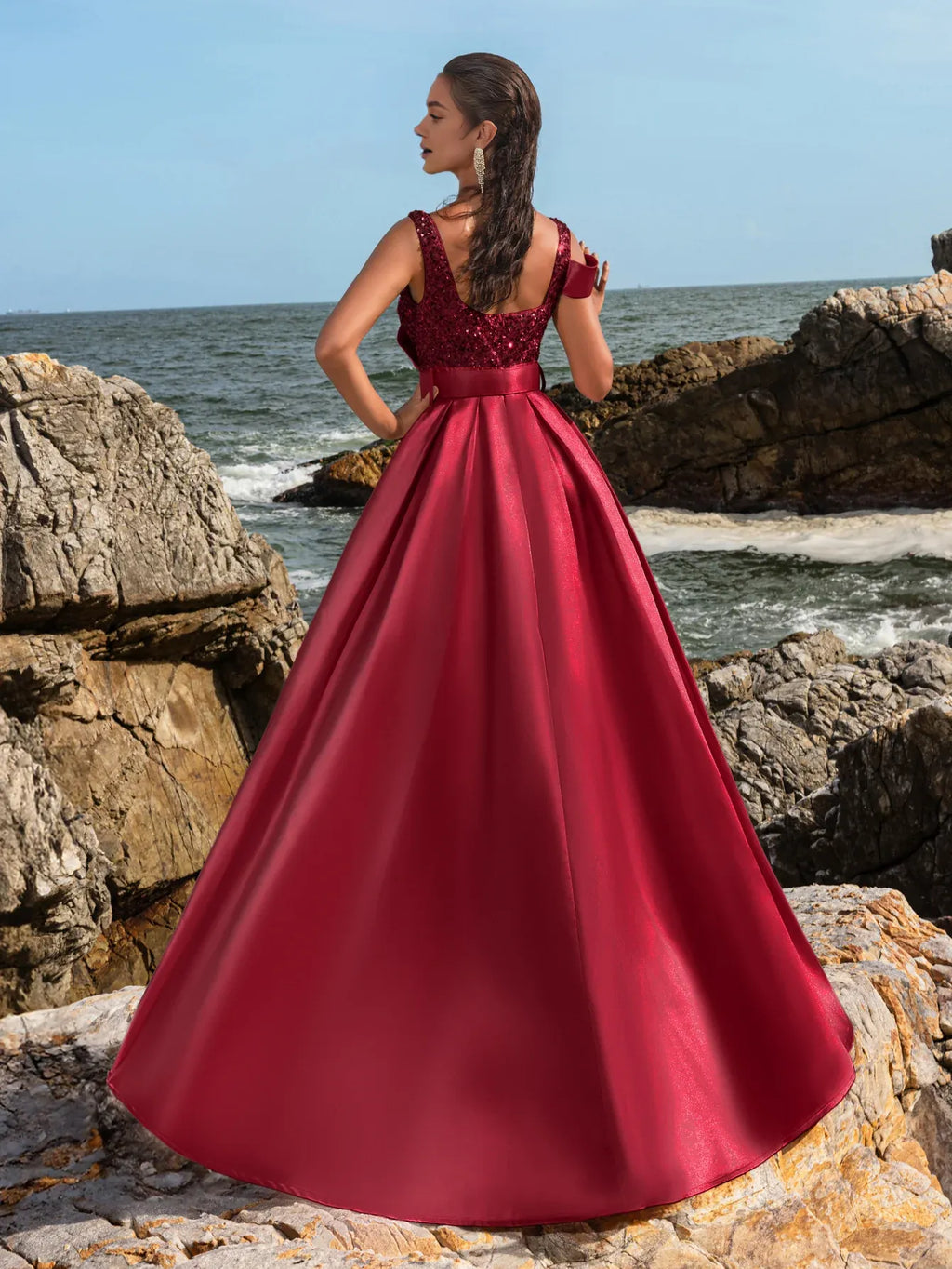 A-Line Square Neck Sleeveless Backless Floor-Length Prom Dress