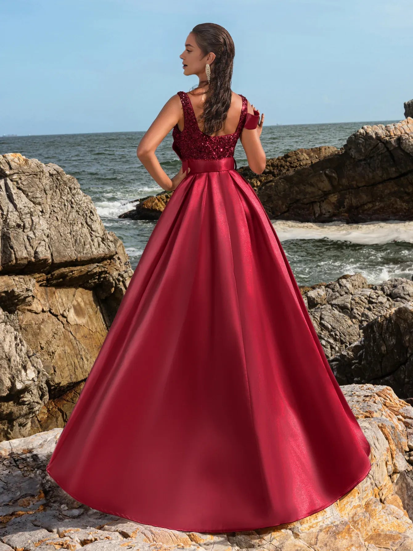 A-Line Square Neck Sleeveless Backless Floor-Length Prom Dress