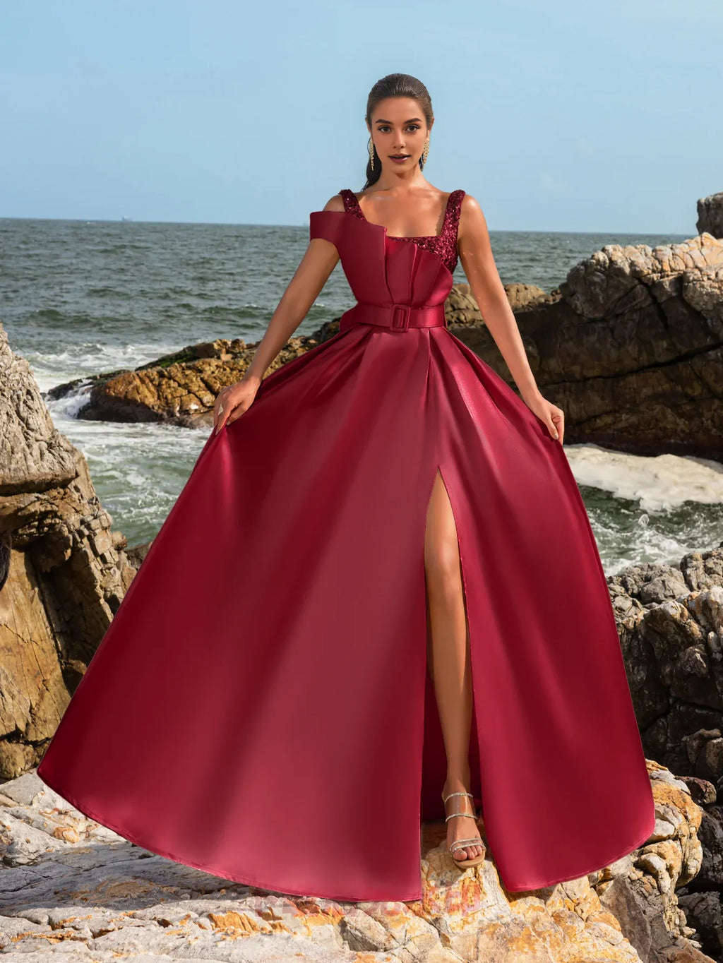 A-Line Square Neck Sleeveless Backless Floor-Length Prom Dress