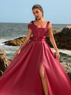 A-Line Square Neck Sleeveless Backless Floor-Length Prom Dress