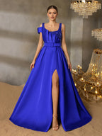 A-Line Square Neck Sleeveless Backless Floor-Length Prom Dress