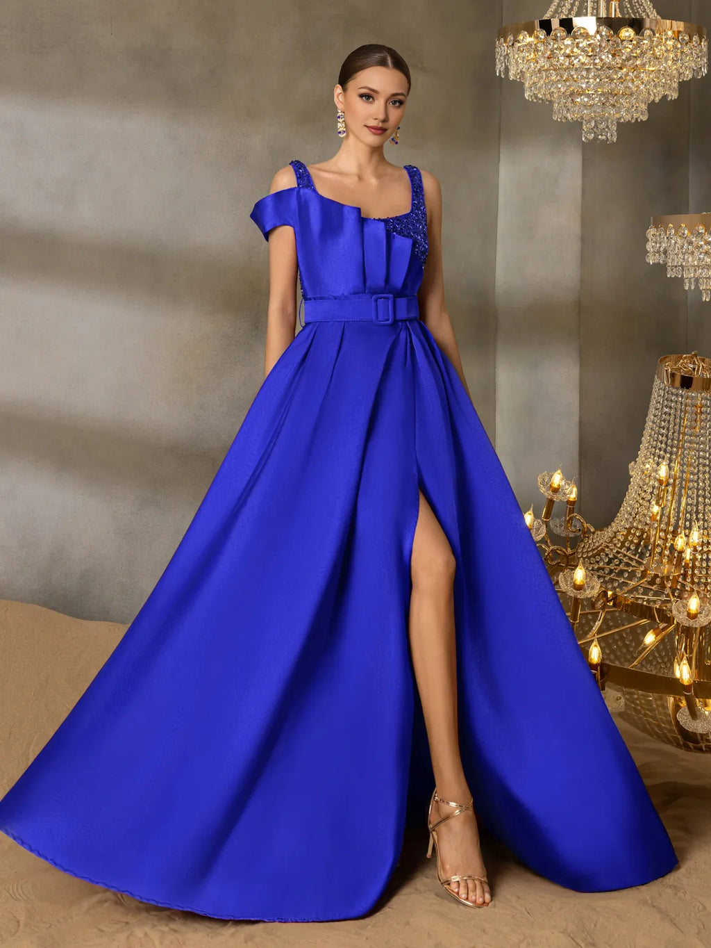 A-Line Square Neck Sleeveless Backless Floor-Length Prom Dress