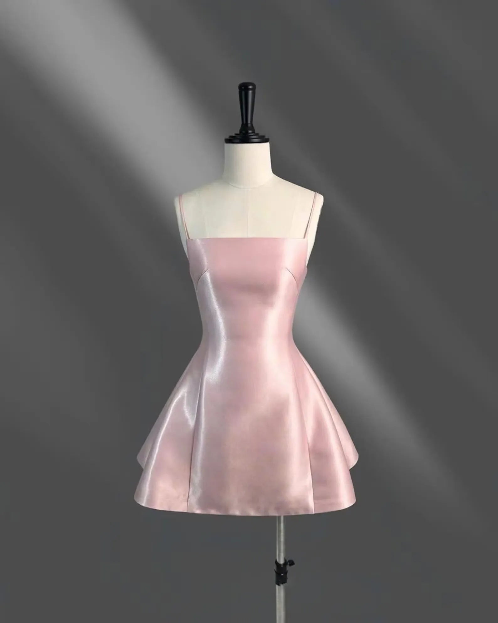 Pink Satin A Line Homecoming Dress With Flattering Square Neck And Spaghetti Straps For Teens