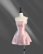 Pink Satin A Line Homecoming Dress With Flattering Square Neck And Spaghetti Straps For Teens