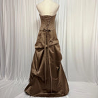 Prom Dress Strapless Satin Brown A Line With Corset Bodice And Lace Up Back For Elegant Young Women
