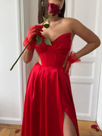 Prom Dress With Corset Waist Mesh Panels For Teens Elegant A Line Strapless White Long Gown