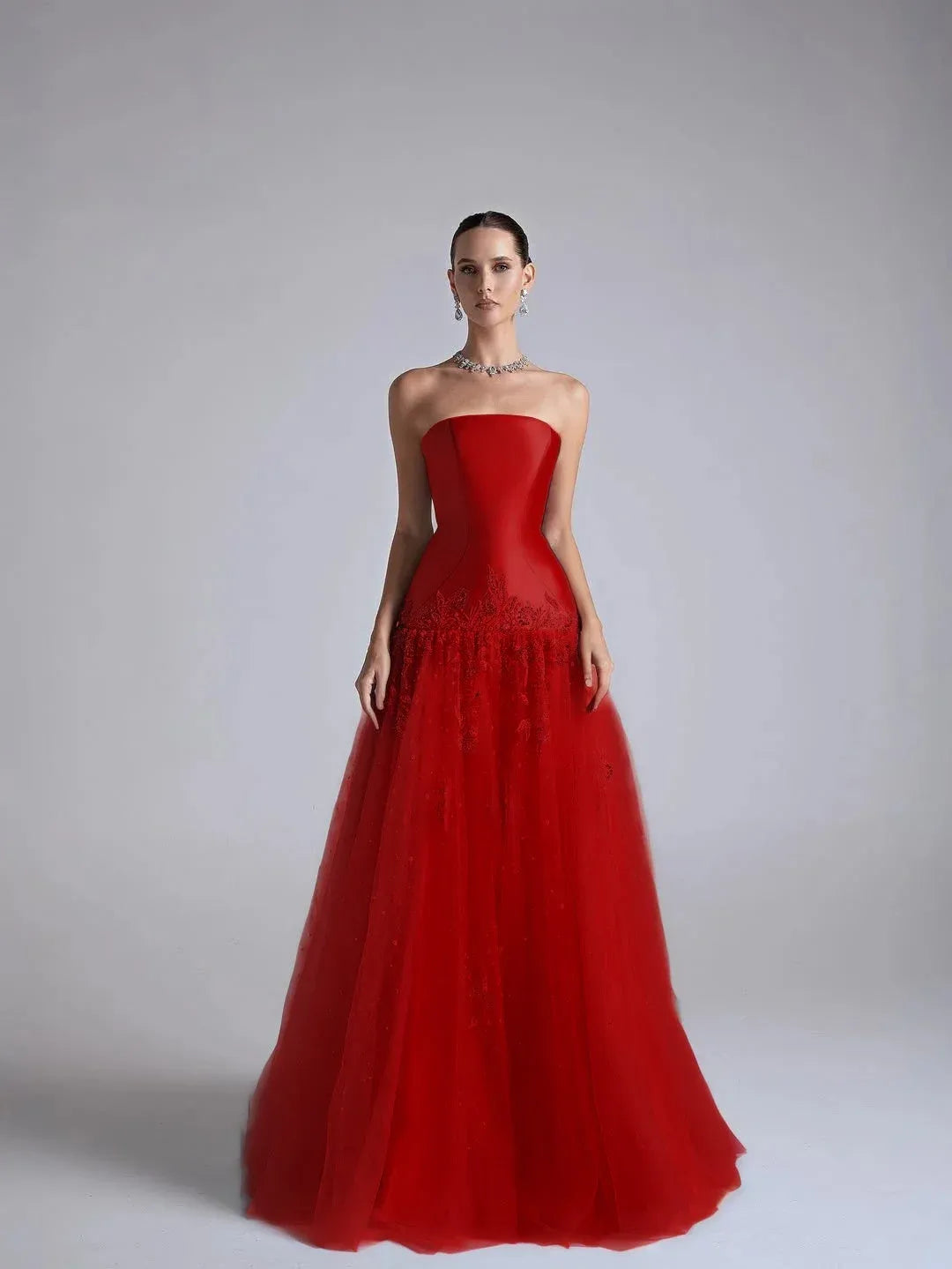 Elegant A Line Strapless Beaded Long Prom Dress With Flower Appliques In Light Blue For Prom Night
