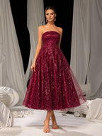 A-Line Strapless Neck Sleeveless Up Tea-Length Prom Dress