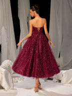 A-Line Strapless Neck Sleeveless Up Tea-Length Prom Dress