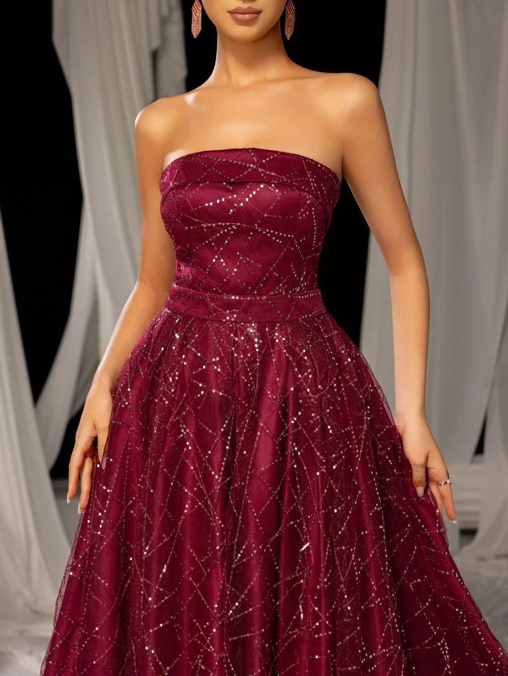 A-Line Strapless Neck Sleeveless Up Tea-Length Prom Dress
