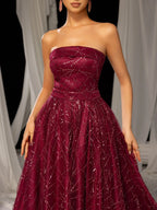 A-Line Strapless Neck Sleeveless Up Tea-Length Prom Dress