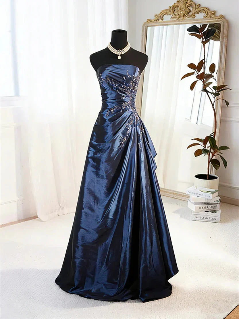 A-Line Strapless Sleeveless Backless Floor-Length Prom Dress