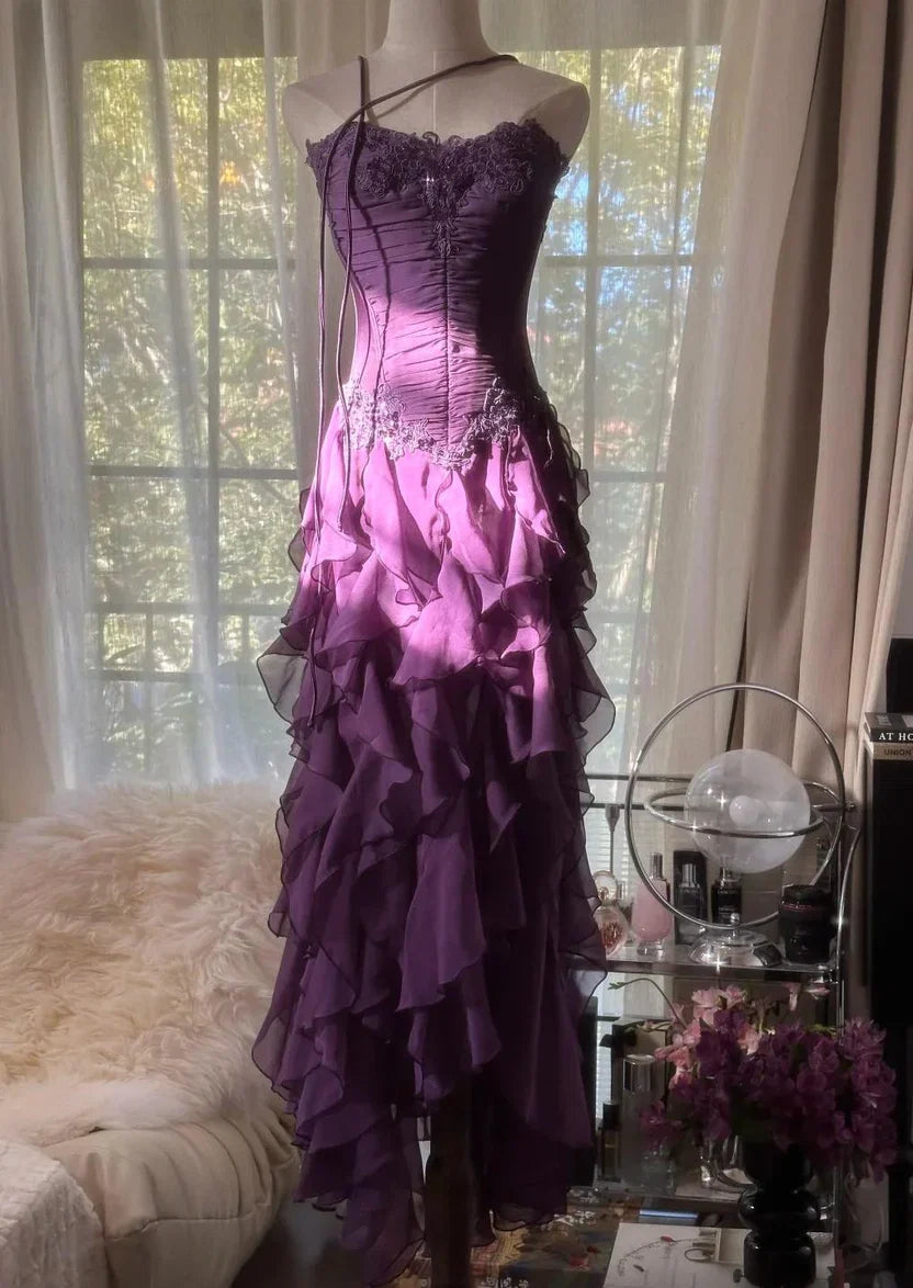 A-Line Strapless Sleeveless Lace-Up Floor-Length Prom Dress