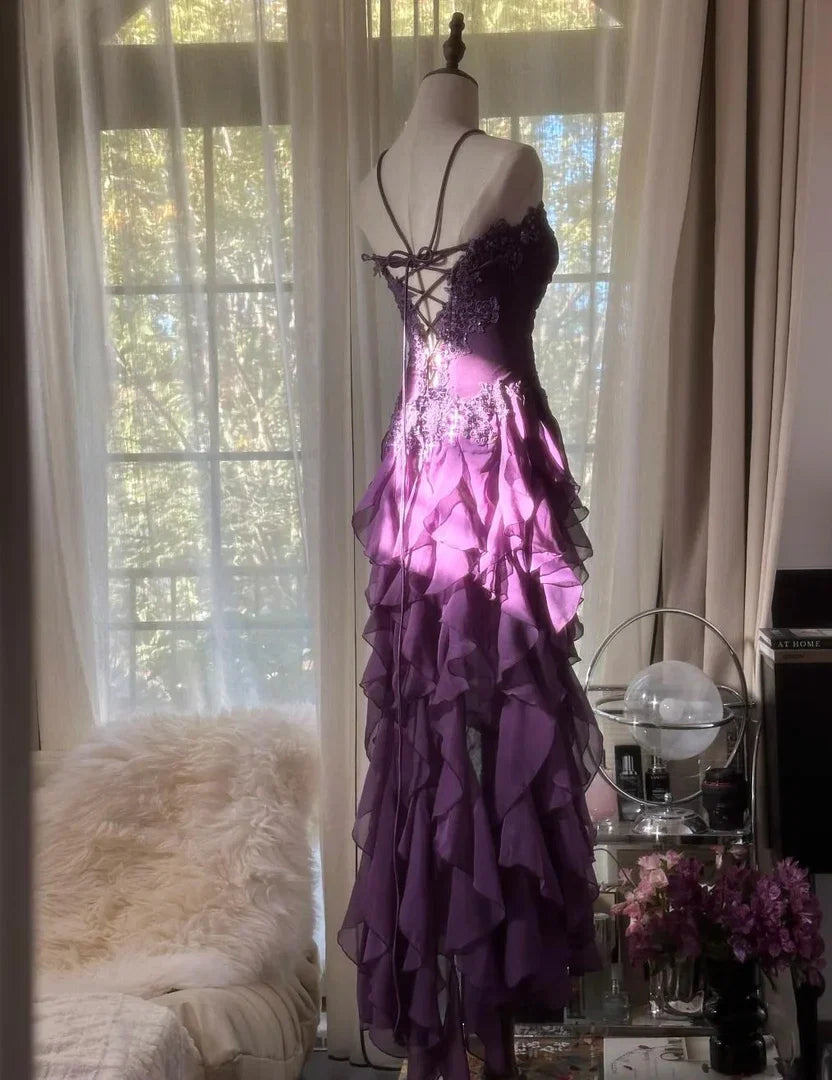 A-Line Strapless Sleeveless Lace-Up Floor-Length Prom Dress