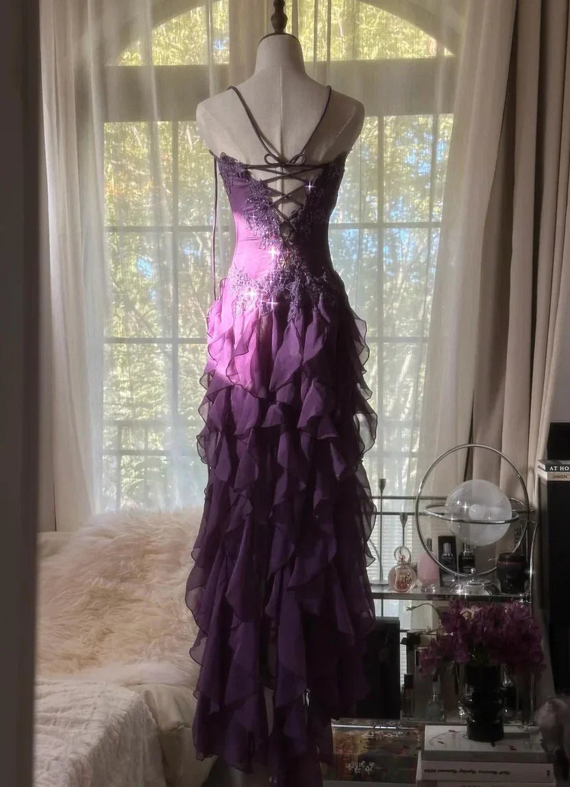 A-Line Strapless Sleeveless Lace-Up Floor-Length Prom Dress