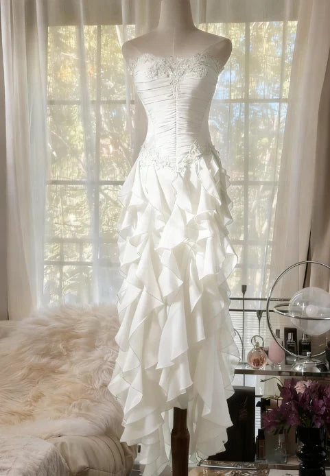 A-Line Strapless Sleeveless Lace-Up Floor-Length Prom Dress