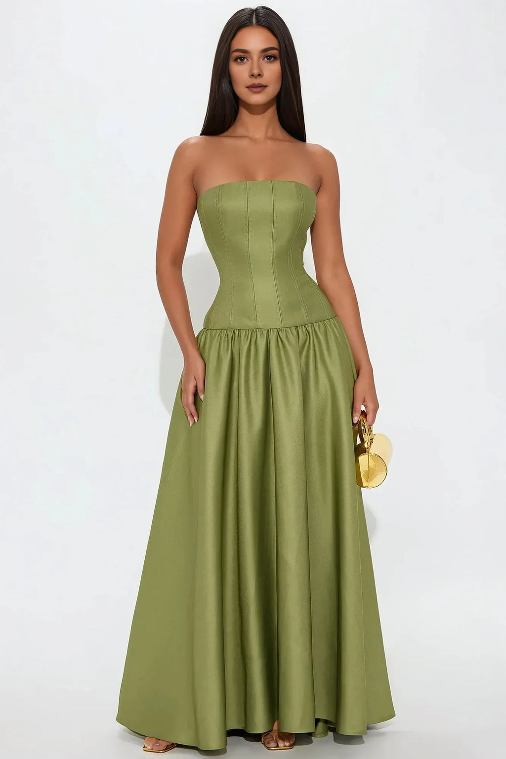 A-Line Strapless Sleeveless Zipper Back Floor Length Prom Dress