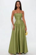 A-Line Strapless Sleeveless Zipper Back Floor Length Prom Dress