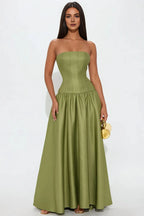 A-Line Strapless Sleeveless Zipper Back Floor Length Prom Dress