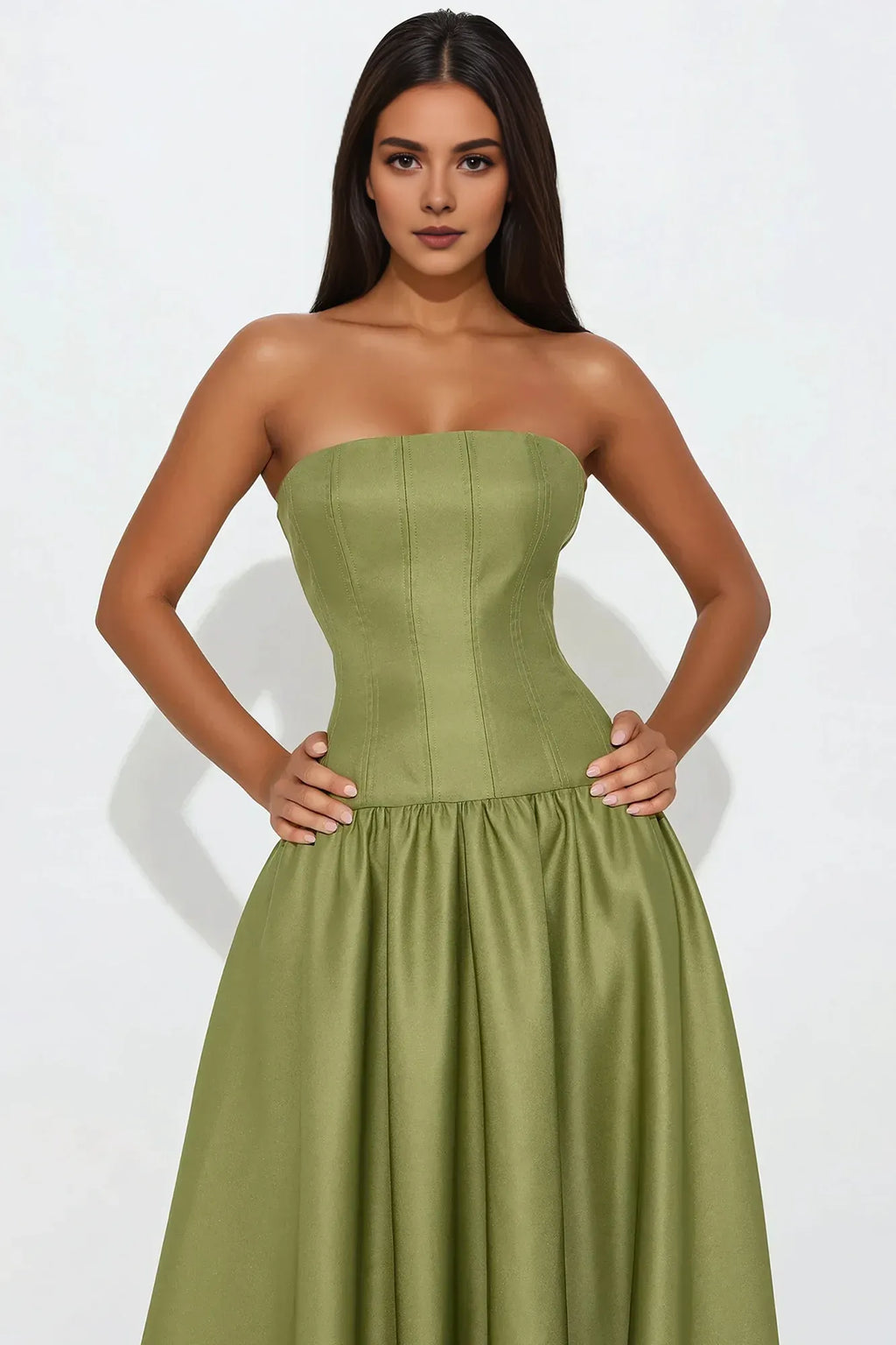 A-Line Strapless Sleeveless Zipper Back Floor Length Prom Dress