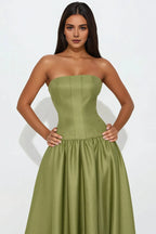 A-Line Strapless Sleeveless Zipper Back Floor Length Prom Dress