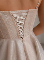 A-Line Sweetheart Corset Ruffle Glitter Champagne Short Homecoming Dress