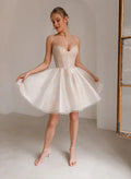 A-Line Sweetheart Corset Ruffle Glitter Champagne Short Homecoming Dress