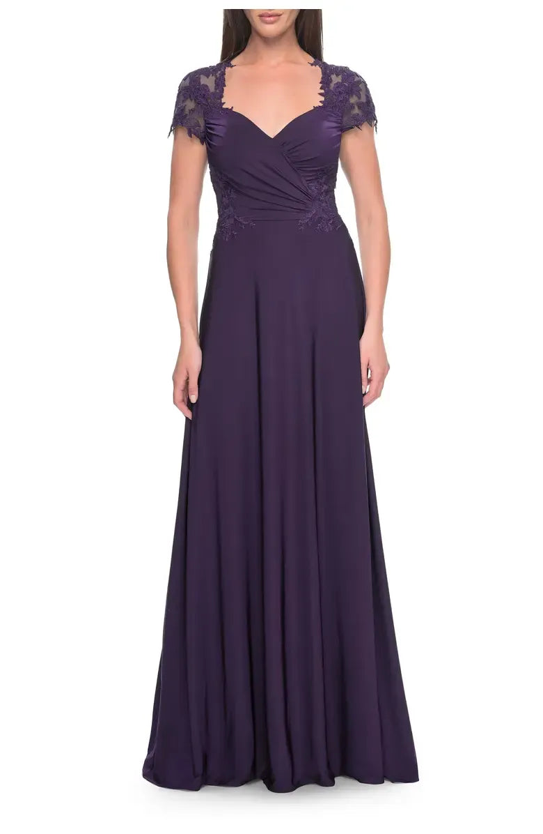 A-Line Sweetheart Short Sleeve Zipper Up Floor-Length Mother of the Bride Dress