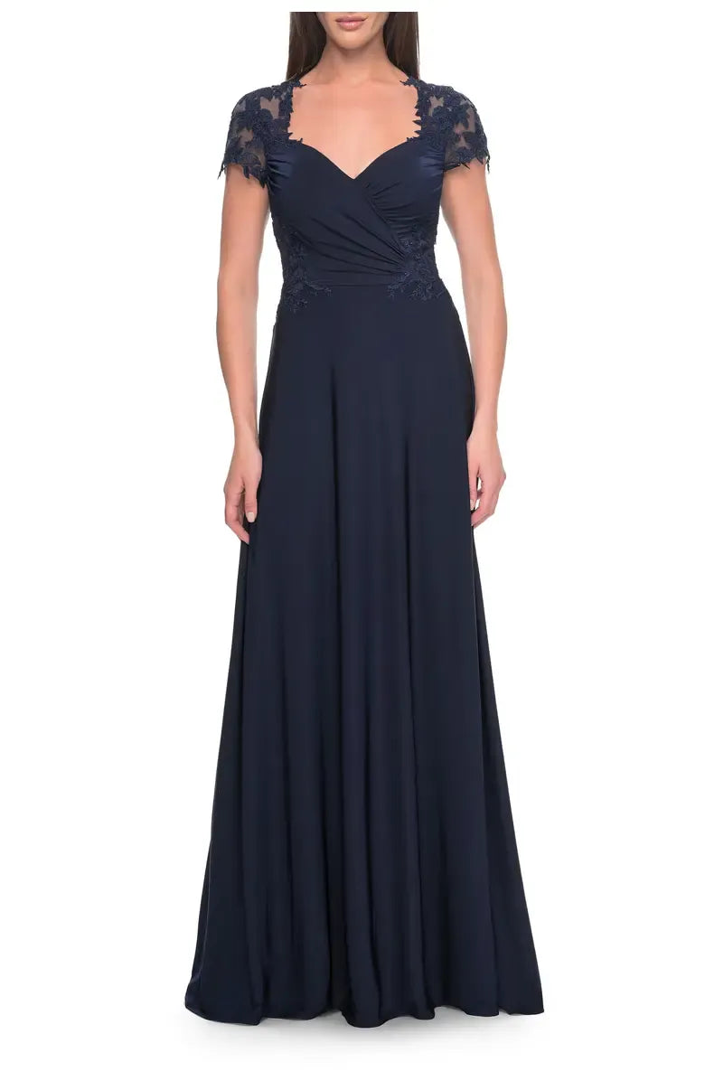A-Line Sweetheart Short Sleeve Zipper Up Floor-Length Mother of the Bride Dress
