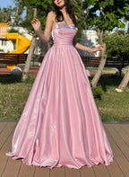 A-Line Sweetheart Sleeveless Pleated Backless Floor Length Prom Dress