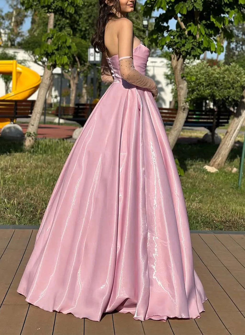 A-Line Sweetheart Sleeveless Pleated Backless Floor Length Prom Dress