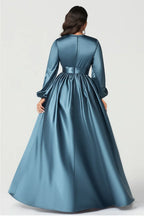 A-Line V-Neck 3/4 Sleeves Zipper Up Floor-Length Mother of the Bride Dress