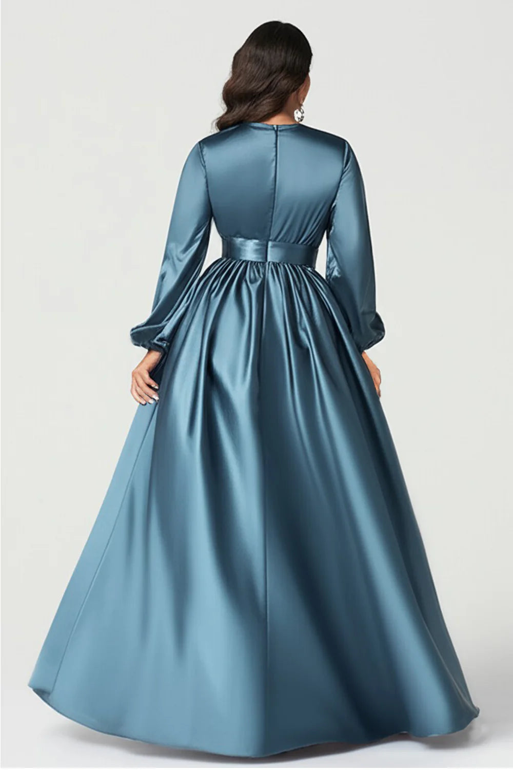A-Line V-Neck 3/4 Sleeves Zipper Up Floor-Length Mother of the Bride Dress