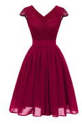 Elegant Burgundy Lace Chiffon Homecoming Dress With V Neck Flowing A Line Skirt For Teen Girls