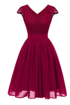 Elegant Burgundy Lace Chiffon Homecoming Dress With V Neck Flowing A Line Skirt For Teen Girls