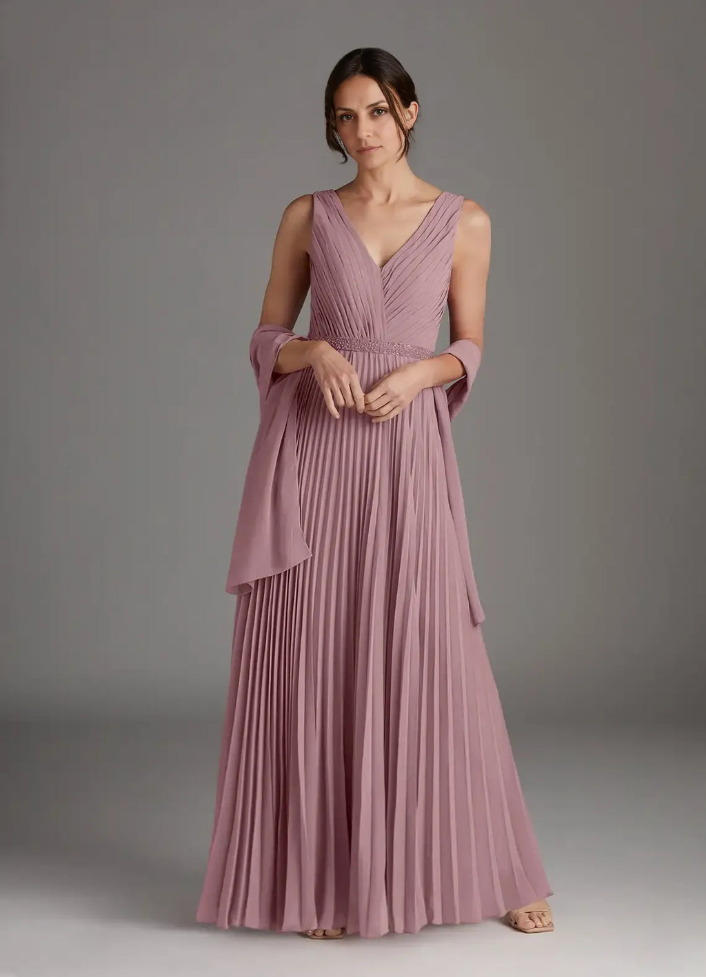 A-Line V-Neck Sleeveless V Back Floor-Length Mother of the Bride Dress