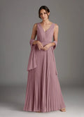 A-Line V-Neck Sleeveless V Back Floor-Length Mother of the Bride Dress