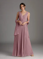 A-Line V-Neck Sleeveless V Back Floor-Length Mother of the Bride Dress