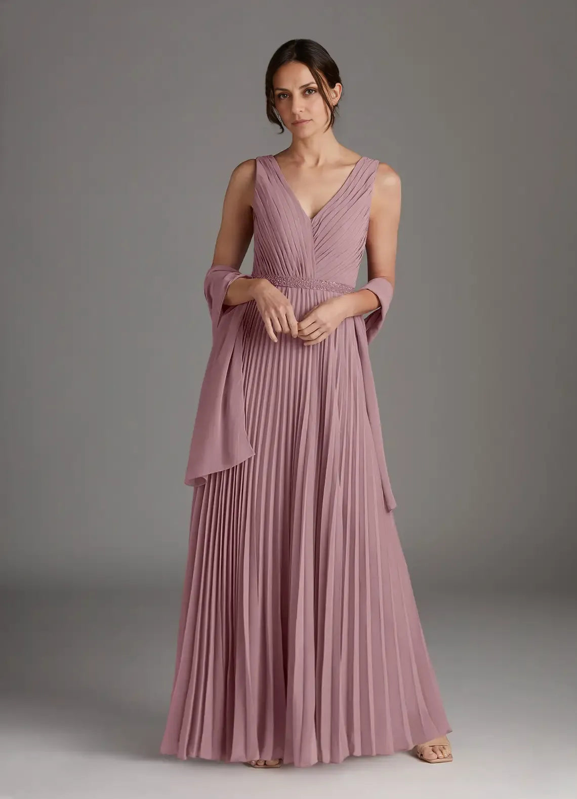 A-Line V-Neck Sleeveless V Back Floor-Length Mother of the Bride Dress