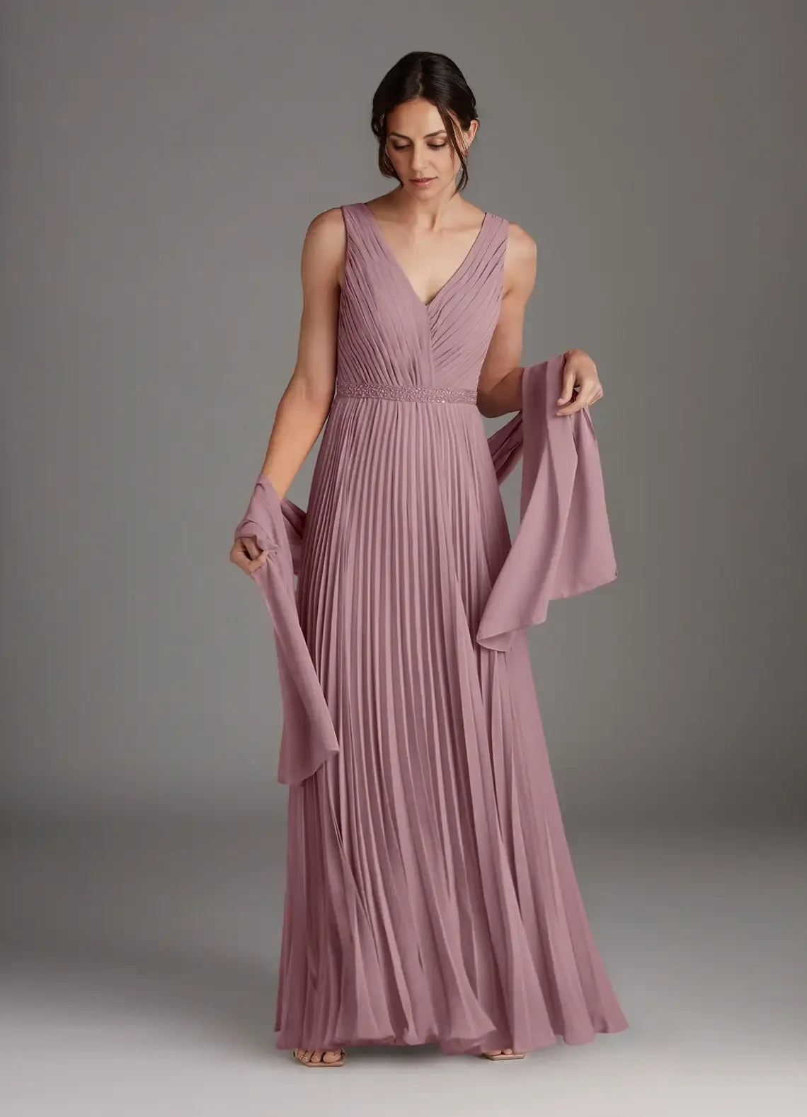 A-Line V-Neck Sleeveless V Back Floor-Length Mother of the Bride Dress