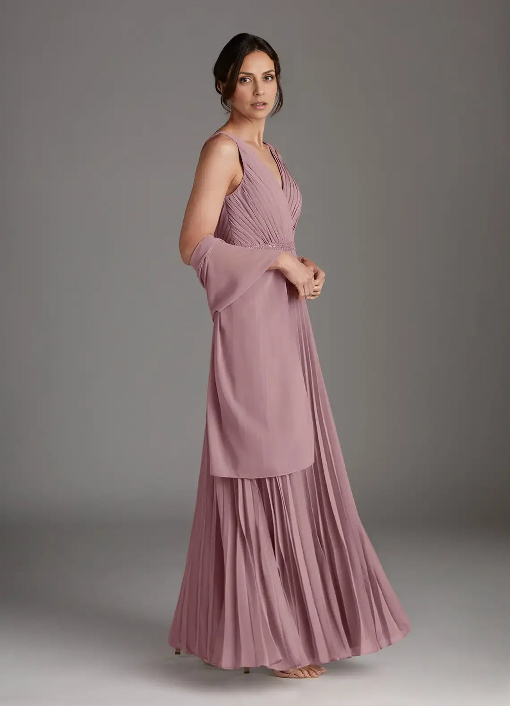 A-Line V-Neck Sleeveless V Back Floor-Length Mother of the Bride Dress